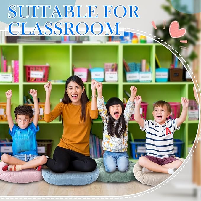 Jerify 4 Pcs Floor Pillow Cushions 22 x 22 Inch Round Square Large Meditation Floor Pillow for Classroom Adult Meditation Picnic Party Cushion for Seating Gift Christmas(Light Colors,Round)