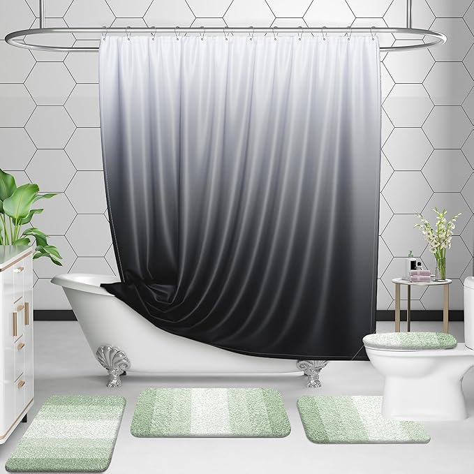 OLANLY Bathroom Rug Set 2 Piece, Soft Absorbent Microfiber Bath Mats and U-Shaped Contour Toilet Rug, Non-Slip, Machine Wash Dry, Plush Shaggy Bath Mats for Bathroom (24"x16"+24"x20", Sage Green)