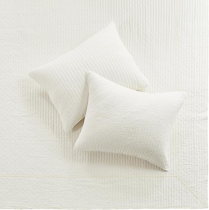 Levtex Home Cross Stitch Reversible Twin Bedspread Set (84x104in) with 1 Pillow Sham (26x20in) - Stitch Texture - Cream - Cotton Twin Size Bedspread Set - Lightweight, Soft, Pre-Washed