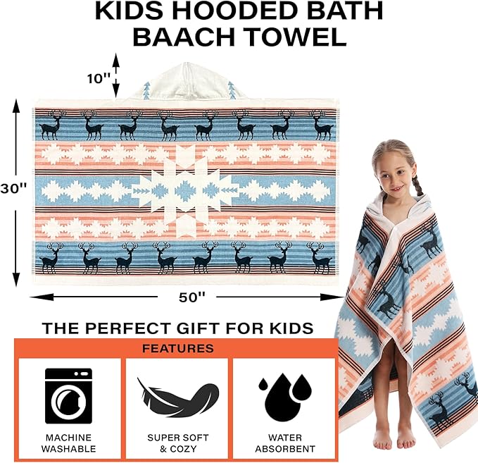 Kids Bath Towels, Kids Towel Girls Boys Hooded Beach,Bathroom,Pool Swim Towels 30 × 50 INCH Large Size Ultra Absorbent Cute Cartoon Animal Full Vitality 100% Cotton Wearable Wrap for Child