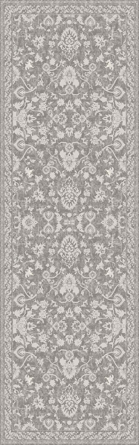 Washable Runner Rug 2.5x8 | Non Slip Rug Runners for Hallways, Entryways, Kitchens, Bathrooms, Bedrooms | Ultra-Soft Flannel Carpet Runners with Rubber Backing (Floral Taupe, 2.5x8)