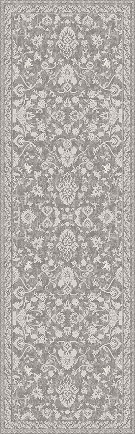 Washable Runner Rug 2.5x8 | Non Slip Rug Runners for Hallways, Entryways, Kitchens, Bathrooms, Bedrooms | Ultra-Soft Flannel Carpet Runners with Rubber Backing (Floral Taupe, 2.5x8)