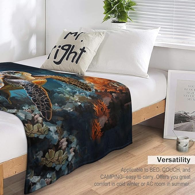Sea Turtles Throw Blanket for Teens Boys Girls and Adults Soft Warm Cozy Funny Midweight Food Flannel Blankets for Couch Sofa Bed Camping Travel Home Decor 40" X 50"