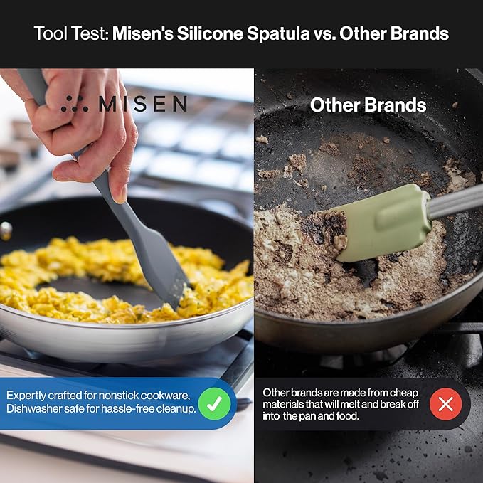 Misen Nonstick-Safe Silicone Spatula - Dishwasher Safe, Heat Resistant - Versatile Professional-Grade Kitchen Tool for Pancakes, Eggs, and Baking - Strong, Flexible, Durable Rubber Utensil - Gray