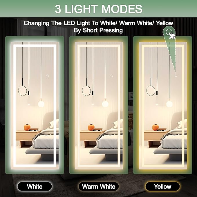 Hasipu LED Door Mirror Full Length, 47 x 18 Inch Full Body Wall Mirror Over The Door Hanging Mirror for Bedroom, Living Room, Cloakroom Right Angle
