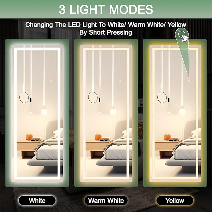 Hasipu LED Door Mirror Full Length, 47 x 18 Inch Full Body Wall Mirror Over The Door Hanging Mirror for Bedroom, Living Room, Cloakroom Right Angle