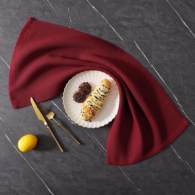 Homaxy 100% Cotton Kitchen Towels and Dishcloths Set, 12 x 12 Inches and 13 x 28 Inches, Set of 8 Bulk Kitchen Towels Set, Ultra Soft Absorbent Dish Cloths for Washing Dishes, Burgundy