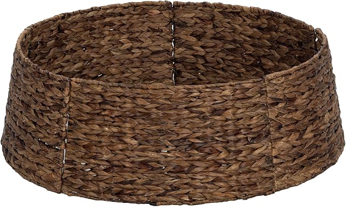 SUNNYPARK Christmas Tree Collar, 28’’ Hand-Woven Natural Water Hyacinth Christmas Tree Collar Basket Base Cover - Chestnut Brown