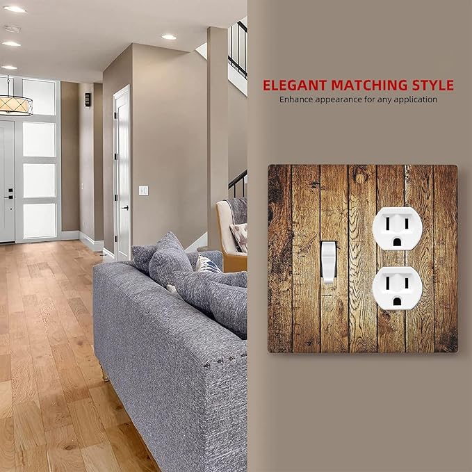 Rustic Brown Wood Natural Wooden Wallplates 1 Toggle 1 Duplex Electrical GFCI Faceplate Decorative Light Switch Covers Switch Plate for Bedroom Home Decor