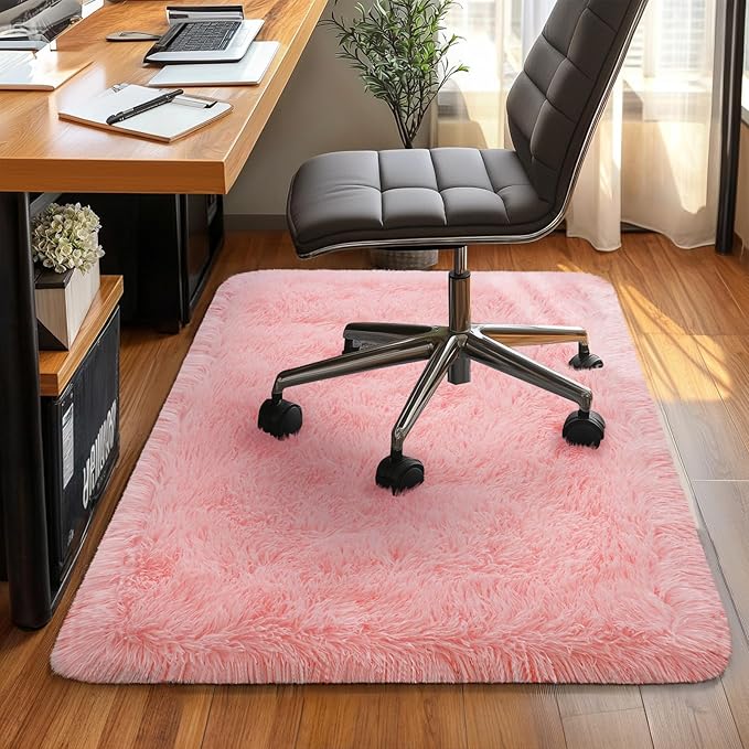 Pink Fluffy Area Rug for Girls Bedroom, 2x3 Shaggy Carpet for Kids Playroom, Nursery, Teen Living Room, Thick Fuzzy Plush for Dorm, Cute Room Decor for Baby