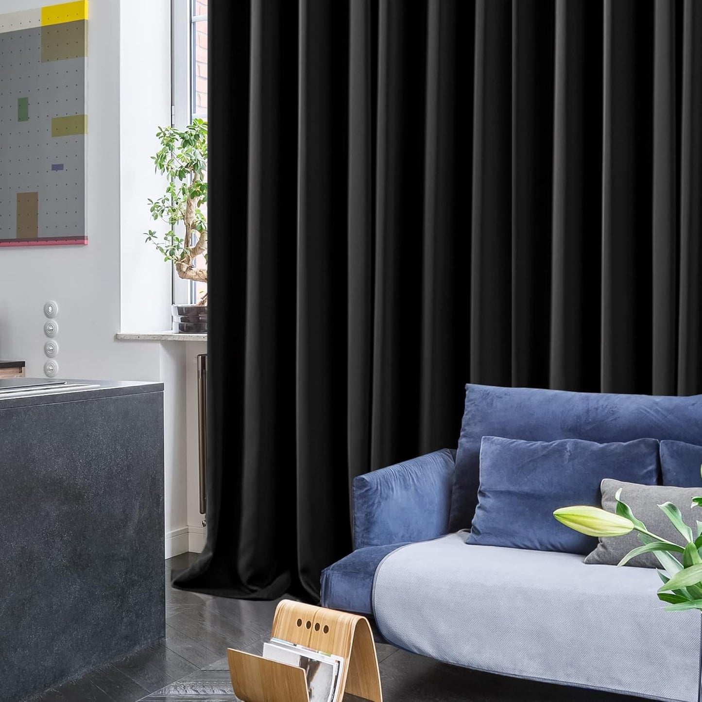 Deconovo Blackout Curtains for Bedroom – Set of 2 42W x 63L Inch Thermal Insulated & Noise Reducing Panels–Home Window Room Darkening Sustainable Grommet Drapes for Living Room and Nursery, Black