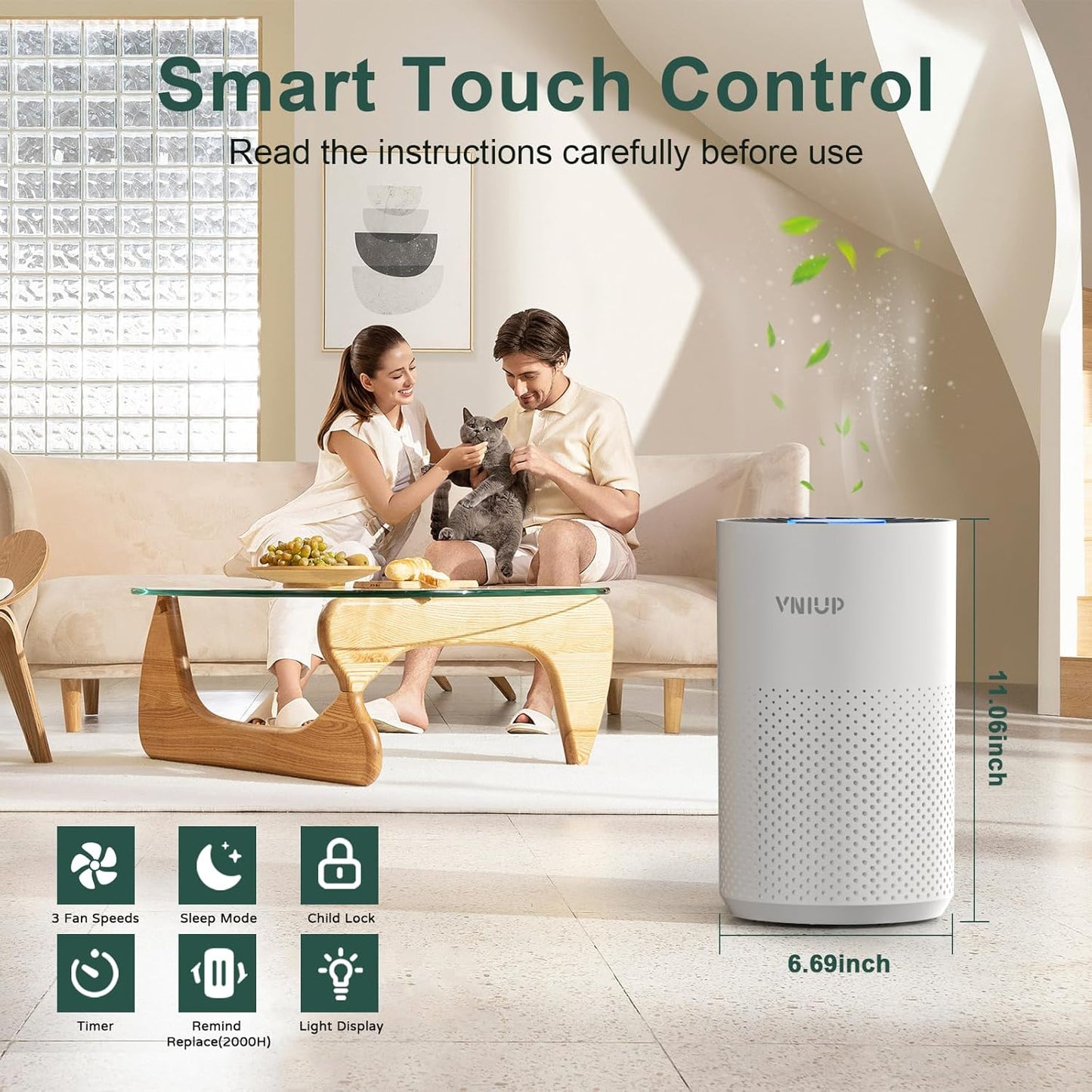 Air Purifiers for Bedroom Home up to 800 ft², Vniup H14 True HEPA Room Air Purifiers for Bedroom, with Fragrance Function Sleep Mode& Light Mode Air Cleaner for Pet Dander Odor Dust Smoke