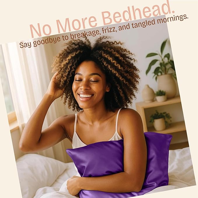 Purple Satin Pillowcase with Zipper, for Hair and Skin Care, Feels Soft and Cool Like a Silk Pillowcase, Satin Pillow Cases 2 Pack, Slik Pillow Cover, Grape/Purple, Standard - Set of 2