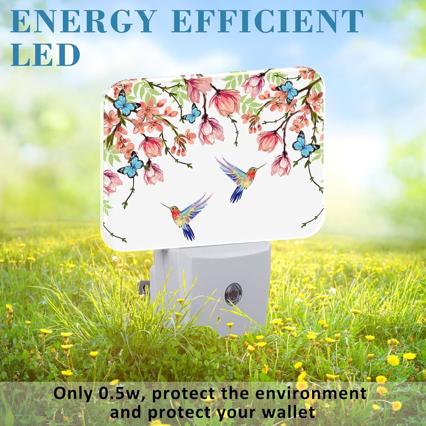 Hummingbird and Blue Butterfly Plug in Night Lights, Wisteria Flowers Nightlight Plug Into Wall Dusk to Dawn Sensor for Kid Girls Boys Women Bedroom,Hallway,Kitchen,Bathroom,Stairs Decor