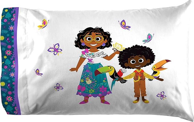 Jay Franco Kids Sheet Set with Fitted, Flat Sheets & Pillow Cover - Ultra-Soft Bedding with Pillowcase for Room Decor, White - Encanto, 4 Piece Full