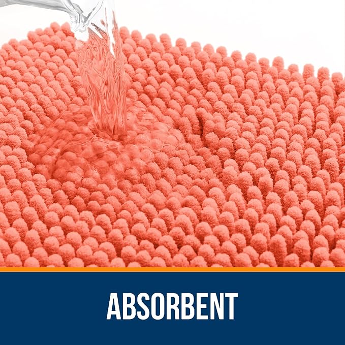 OLANLY Bathroom Rugs 44x24, Extra Soft Absorbent Chenille Bath Rugs, Rubber Backing Quick Dry, Machine Washable Bath Mats for Bathroom Floor, Tub and Shower, Home Decor Accessories, Coral