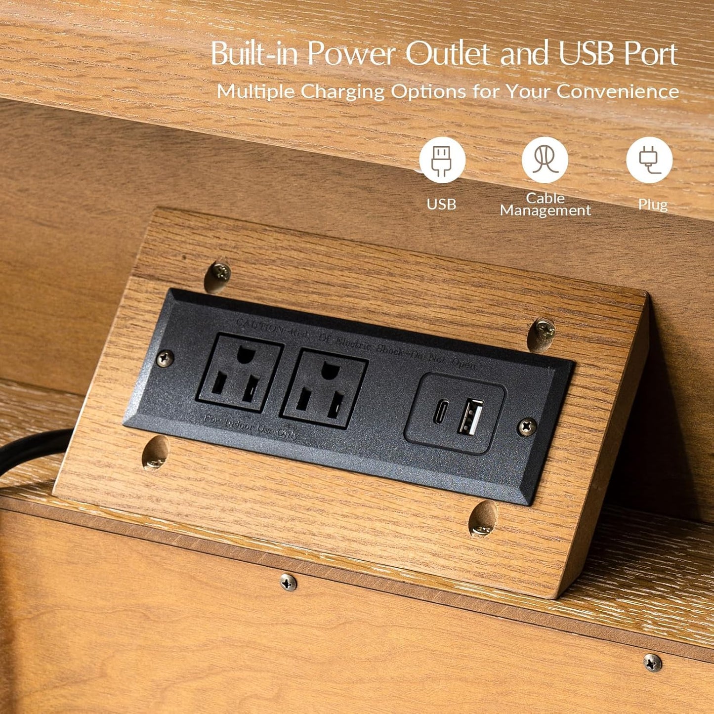 HULALA HOME Nightstands Set of 2 with Charging Station, Modern 2 Drawer Night Stands with Solid Wood Frame, Large Wood Bedside Tables with Open Storage Space, Oak