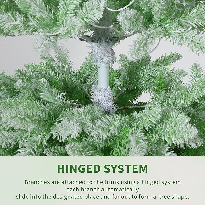 GarveeHome 6ft Snow Flocked Pencil Christmas Tree, Slim Artificial Christmas Tree with Sturdy Metal Stand, Skinny Xmas Tree Holiday Decoration for Home, Office, Green Gradient