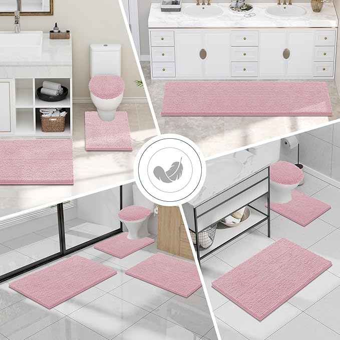 Smiry Luxury Chenille Bathroom Rugs 30x20, Extra Soft and Absorbent Shaggy Bath Mat, Machine Washable, Non-Slip Plush Carpet Runner for Tub, Shower, and Floor, Home Decor Accessories, Dusty Rose