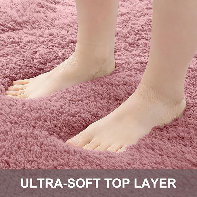 OLANLY Area Rugs for Living Room Bedroom, Machine Washable 4x5.9 ft Soft Fluffy Shaggy Bedside Rug, Indoor Floor Carpet for Kids Girls and Boys, Dorms, Nursery Rooms, Home Decor Aesthetic, Pale Pink