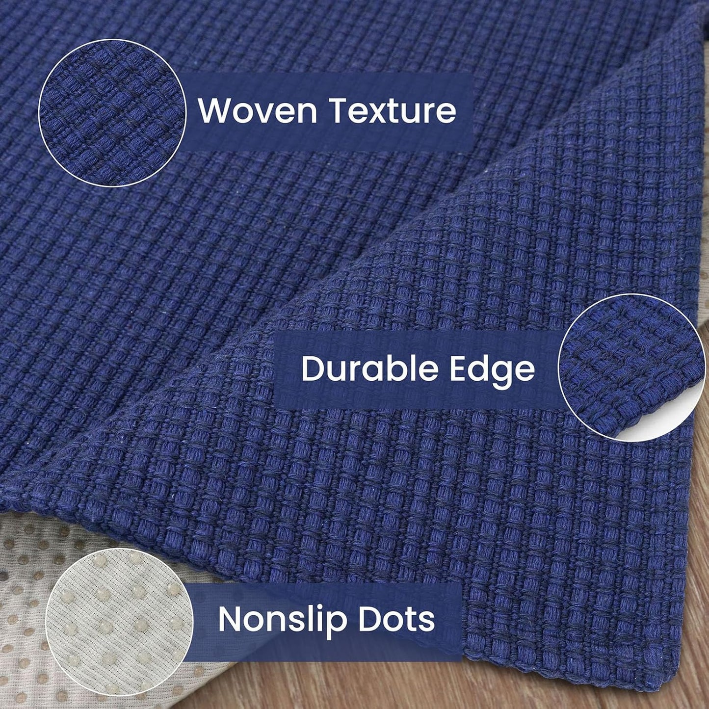 IOHOUZE Washable Runner Rug 2.6x12 Non Slip Extra Long Hallway Runner Entryway Runner Indoor, Kitchen Rugs Woven Cotton Floor Carpet for Hall Entrance Stair, Royal Blue/Navy