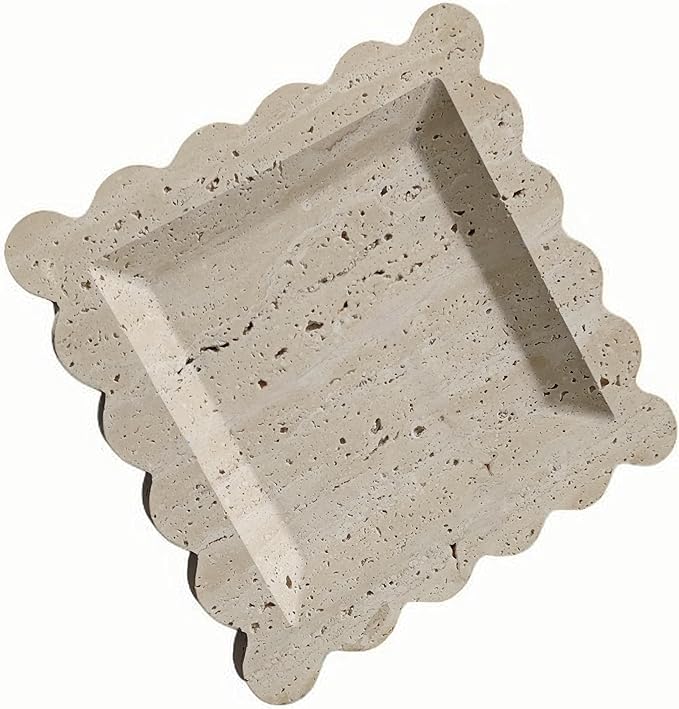 Marble Home Accessory Tray, Elegantly Designed Multi-Purpose Tray, Decorative and Versatile for Living Room, Bathroom, Office, Kitchen (Travertine)