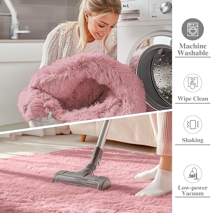 OLANLY Area Rugs for Living Room Bedroom, Machine Washable 4x5.9 ft Soft Fluffy Shaggy Bedside Rug, Indoor Floor Carpet for Kids Girls and Boys, Dorms, Nursery Rooms, Home Decor Aesthetic, Pale Pink