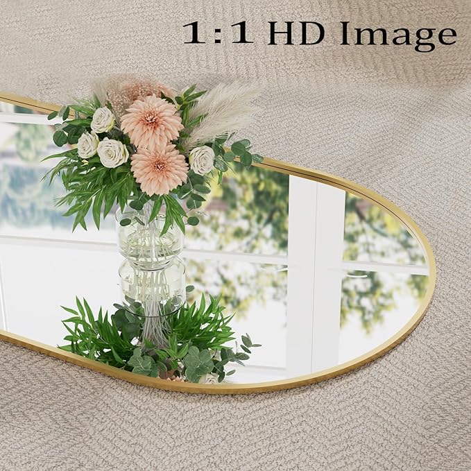 TinyTimes 71''x30'' Oversized Arched Full Length Mirror Large Full Body Floor Mirror with Stand for Hanging, Big Full Size Long Mirror with Aluminum Frame for Bedroom, Living Room (Gold)