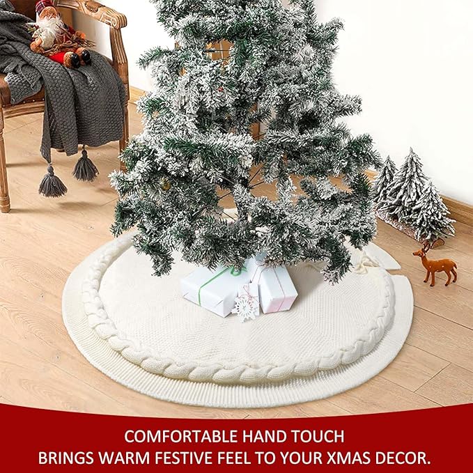 Hommtina Christmas Tree Skirt 48 Inches White Tree Skirt,Christmas Tree Decorations Faux Fur Tree Skirt for Xmas Holiday Home Party Decorations Ornaments(Beige)