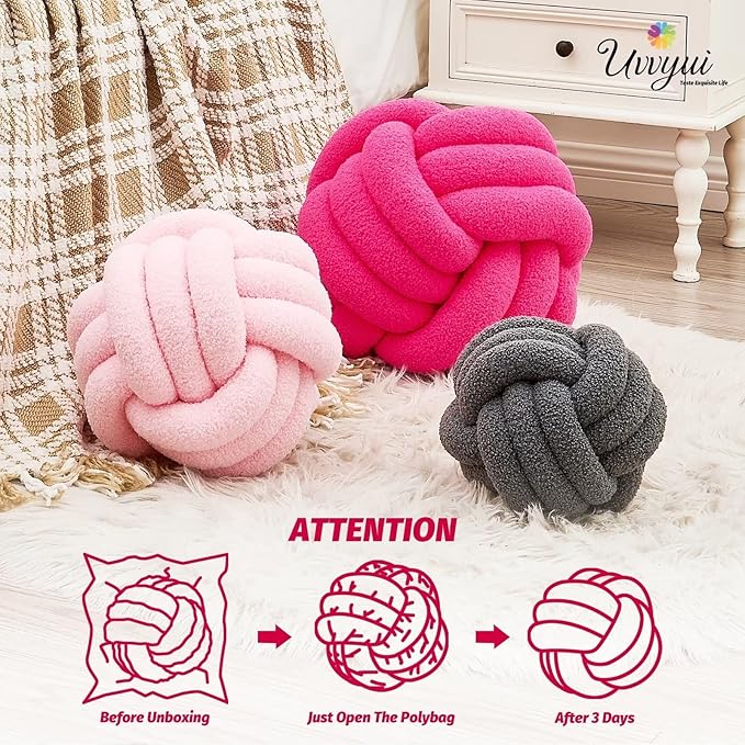Uvvyui Knot Pillow Ball, Soft Home Decorative Pillows, Round Throw Pillow, Handmade Knotted Plush Pillow, Round Boucle Pillow Cushion (11 Inches Hot Pink)