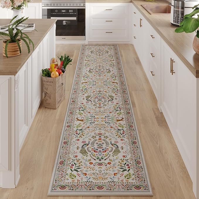 Runner Rug Washable Kitchen Runner 2'x 10' Runner Rug for Entryway Indoor Floral Soft Non-Slip Carpet Runner for Hallways, Kitchen, Laundry, Bedroom, Bathroom(Colorful)