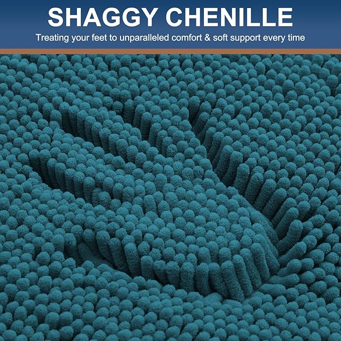 Smiry Luxury Chenille Bathroom Rugs 30x20, Extra Soft and Absorbent Shaggy Bath Mat, Machine Washable, Non-Slip Plush Carpet Runner for Tub, Shower, and Floor, Home Decor Accessories, Lake Blue