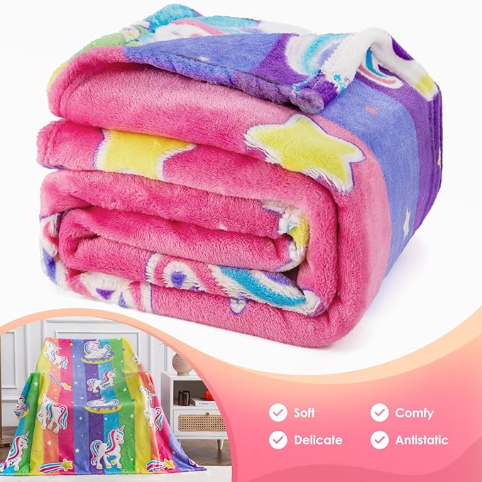 Unicorn Gifts Toys for Kids Girls - Glow in The Dark Blanket Birthday Christmas Halloween Presents Rainbow Donut Throw for Age 1 2 3 4 5 6 7 8 9 10 12 13 Years Old Teen Child Toddler Colorful 50"x60"