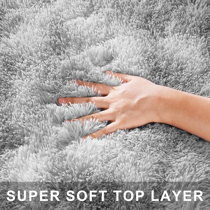 3x5 Tie Dyed Grey Small Throw Rug for Entryway Non Slip, Mini Fluffy Grey Rugs for Bedroom, Plush Furry Cozy Front Entrance Indoor Floor Carpet Home Decor Aesthetic Nursery