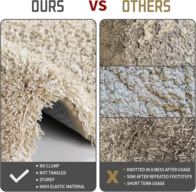 Yimobra Luxury Bathroom Rugs, Fluffy Bath Mats, Non Slip, Water Absorbent Microfiber, Machine Washable, Plush Runner Shower Rugs, Thick Matts for Bathroom Floor/Tub, 70"x 24", Light Beige and White