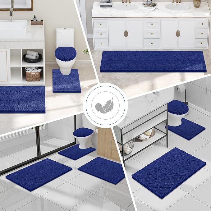 Smiry Luxury Chenille Bathroom Rugs 34x21, Extra Soft and Absorbent Shaggy Bath Mat, Machine Washable, Non-Slip Plush Carpet Runner for Tub, Shower, and Floor, Home Decor Accessories, Royal Blue