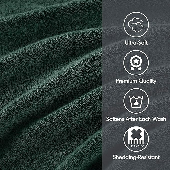 Madison Park 800GSM Bathroom Towel Set of 8 100% Cotton Bath Towel Set for Bathroom Luxurious Highly Absorbent 2 Bath Towels 2 Hand Towels 4 Washcloths Quick Dry Spa Quality Dark Green