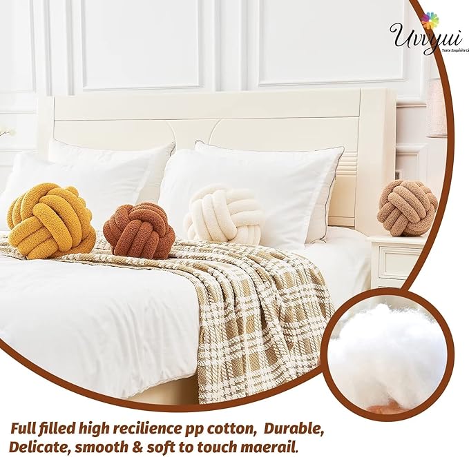 Uvvyui Knot Pillow Ball, Soft Home Decorative Pillows, Round Throw Pillow, Handmade Knotted Plush Pillow, Round Boucle Pillow Cushion (11 Inches Caramel)