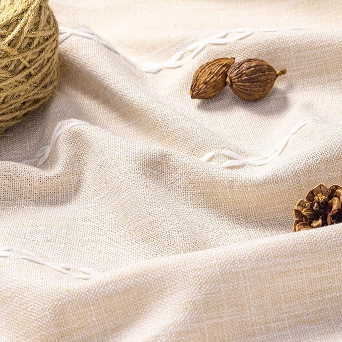 MitoVilla Beige Boho Small Stall Fabric Shower Curtain 36 x 72, Cream Half Size Narrow Polyester Linen Tassel Cloth Shower Curtains for Chic Modern Farmhouse Country Bathroom Decor
