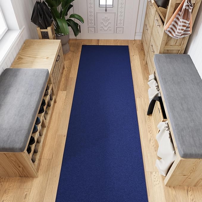 Ottomanson Hallway Runner Rug 2'7" x 9'10" Non Slip Solid Area Rugs Easy to Clean Laundry Rug Runner Durable & Pet Friendly Floor Carpet Runners for Hallways Entryway Living Room Kitchen, Navy