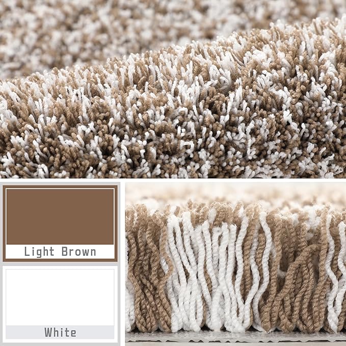 Yimobra Luxury Bathroom Rugs, Fluffy Bath Mats, Non Slip, Water Absorbent Microfiber, Machine Washable, Plush Runner Shower Rugs, Thick Matts for Bathroom Floor&Tub, 70"x 24", Light Brown and White