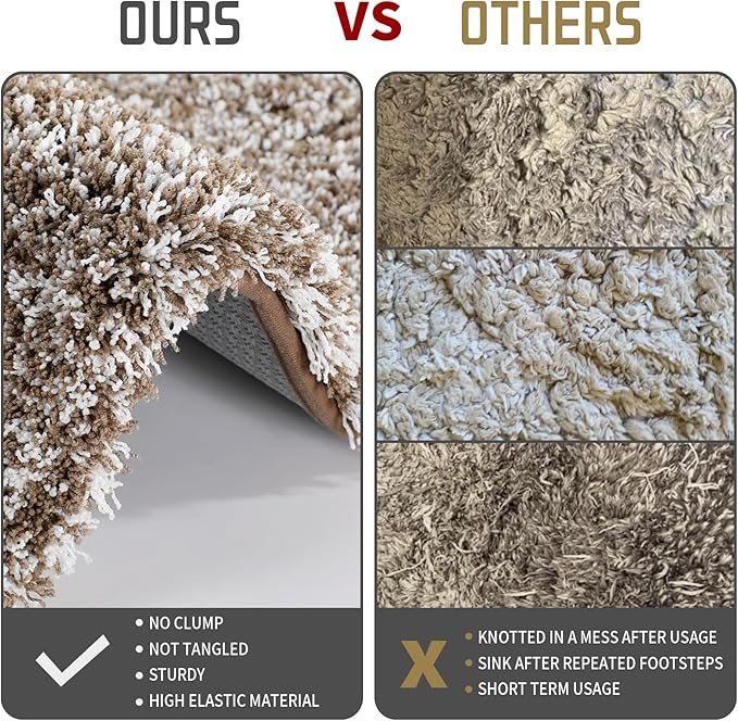 Yimobra Luxury Bathroom Rugs, Fluffy Bath Mats, Non Slip, Water Absorbent Microfiber, Machine Washable, Plush Runner Shower Rugs, Thick Matts for Bathroom Floor&Tub, 70"x 24", Light Brown and White