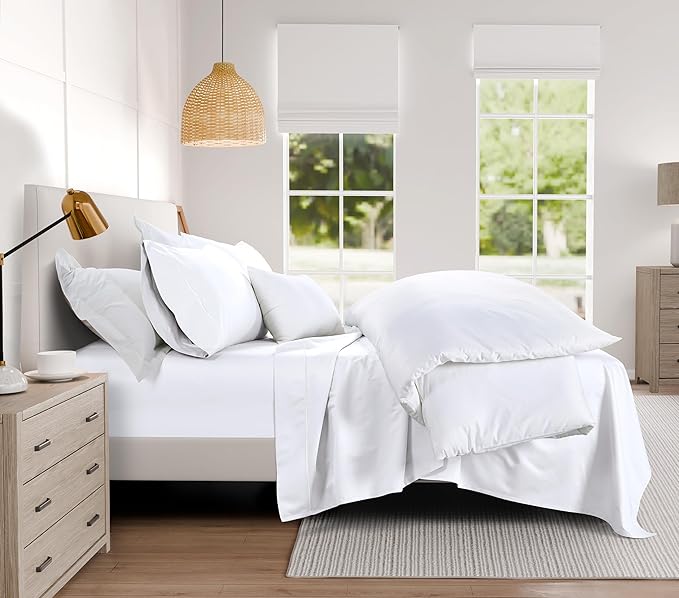 100% Cotton Luxury Sheets - Full Size Bed Set, Breathable & Cooling, Deep Pocket Sheets & Pillowcases, 1000 Thread Count, White
