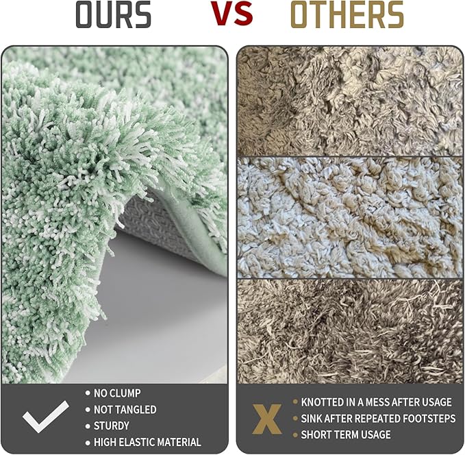 Yimobra Luxury Bathroom Rugs, Fluffy Bath Mats, Non Slip, Water Absorbent Microfiber, Machine Washable, Plush Runner Shower Rugs, Thick Matts for Bathroom Floor&Tub, 60"x 24", Light Green and White