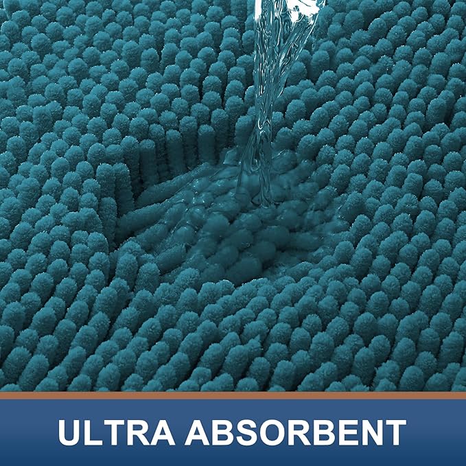 Smiry Luxury Chenille Bathroom Rugs 30x20, Extra Soft and Absorbent Shaggy Bath Mat, Machine Washable, Non-Slip Plush Carpet Runner for Tub, Shower, and Floor, Home Decor Accessories, Lake Blue