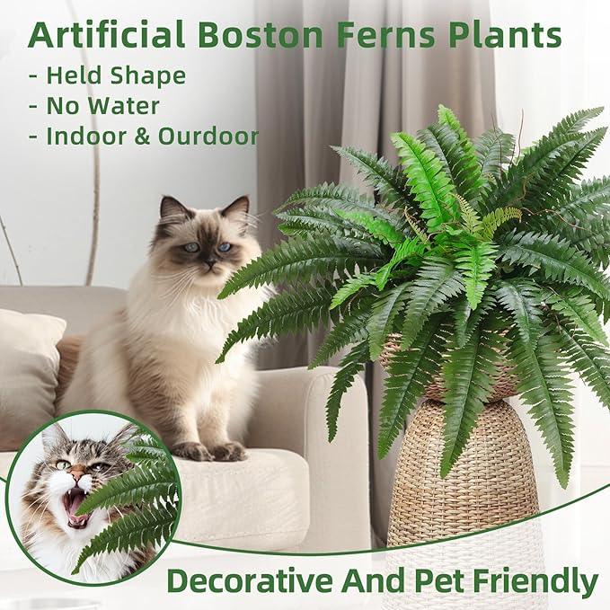 38" Artificial Boston Ferns Bush Plants, Set of 2, Large Faux Ferns Hanging Decor with 47 Fronds, Fake Vines Indoor Or Outdoors Planter for Home and Office Decor