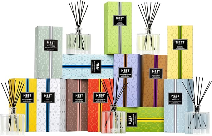 NEST New York Reed Diffuser, Lime Zest & Matcha - 5.9 fl oz - Fragrance for Up to 90 Days - Reusable, Refillable Glass Holder - Includes 8 All-Natural Reed Sticks - Flame Free