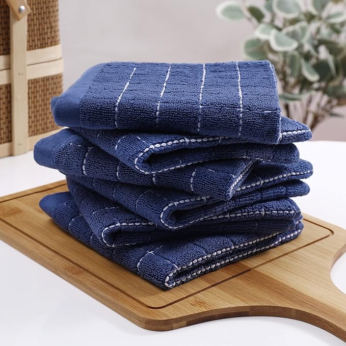 Homaxy 100% Cotton Terry Kitchen Dish Cloths, Ultra Soft and Absorbent Dish Towels for Kitchen, Suitable for Drying and Washing Dishes, 6 Pack, 12 x 12 Inches, Navy Blue