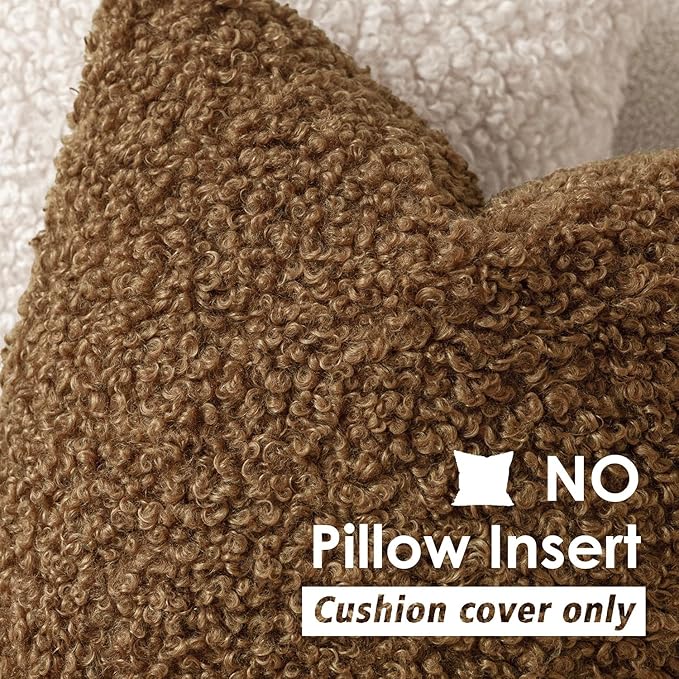 Foindtower Set of 2 Curly Teddy Wool Pillow Covers Decorative Boucle Textured Lumbar Throw Pillow Faux Fur Sherpa Pillowcases Sheepskin Fuzzy Cushion Case for Sofa Bedroom Car 12"x20" Dark Bronze