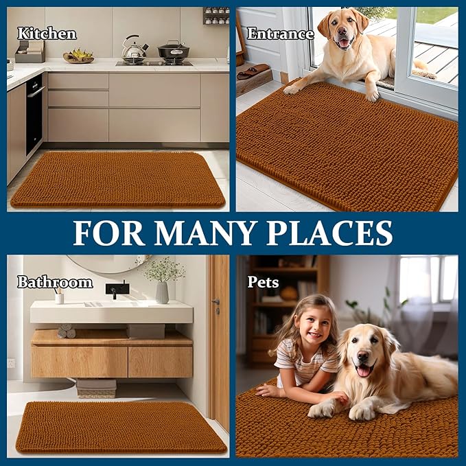 OLANLY Dog Door Mat for Muddy Paws 44x24, Absorbs Moisture and Dirt, Absorbent Non-Slip Washable Doormat, Quick Dry Chenille Mud Mat for Dogs, Entry Indoor Entryway Carpet for Inside Floor, Ochre